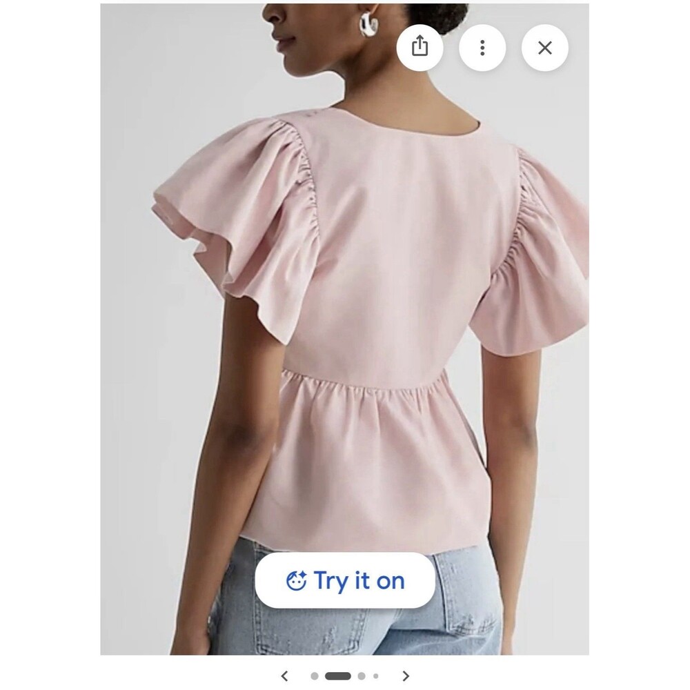 Express Top Women M Blouse Peplum Pink Flutter Sleeve coquette - Picture 14 of 15